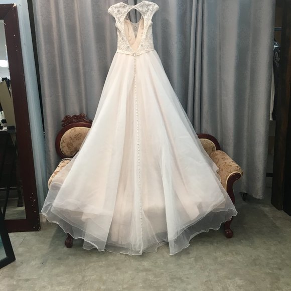 Stunning Aline Wedding Dress, Plunging Neck Open Back Blush Ballgown Keyhole - Picture 11 of 16